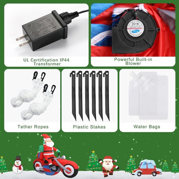 ⚡5.91FT Christmas Inflatable Santa with Motorcycle LED Light Outdoor Decoration - Picture 7 of 9